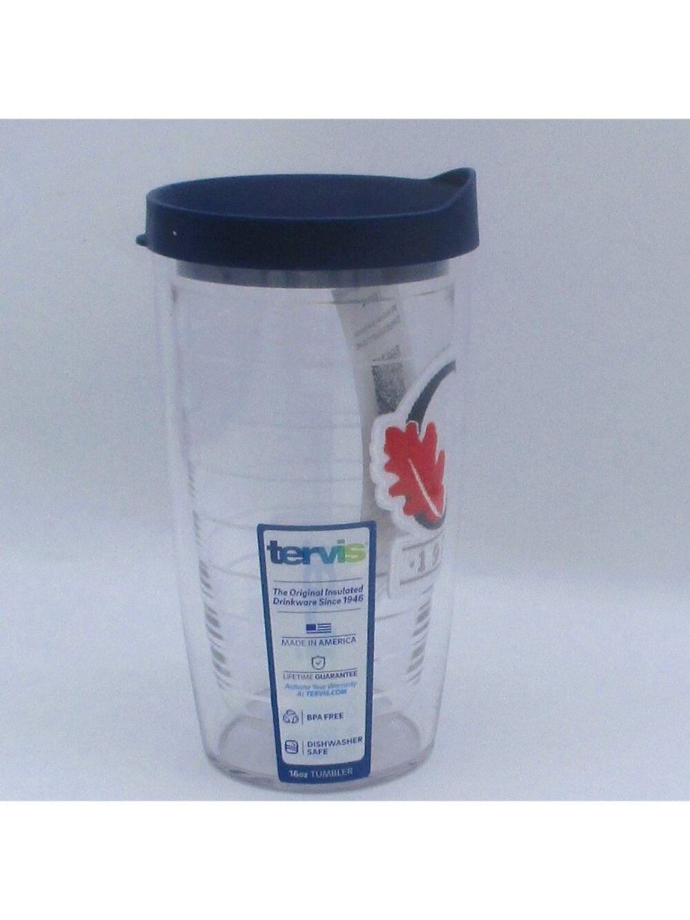 Tervis 16oz Clear Travel Tumbler Navy Lid & 1978 Red Oak Patch Design New